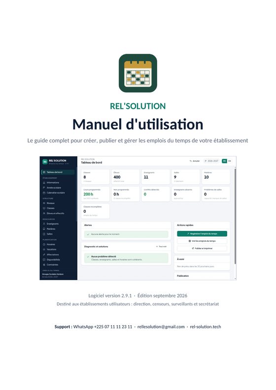 Couverture du manuel d'utilisation REL'SOLUTION